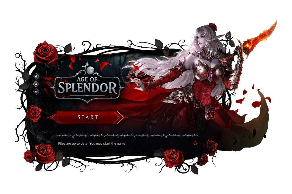 The full Age of Splendor launcher with its Start button and completed update progress